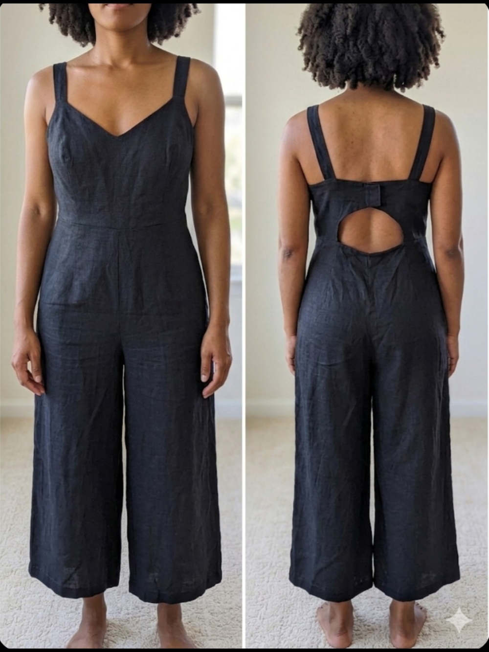 Amour Vert 100% Linen Jumpsuit Overall S Wide Leg Coastal Quiet Luxury Beach